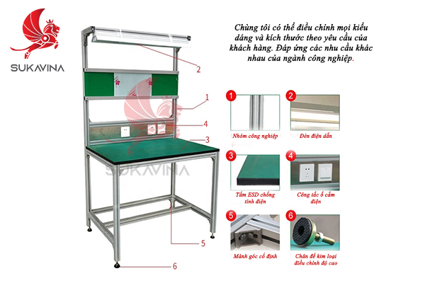 b&agrave;n thao t&aacute;c khung th&eacute;p sơn tĩnh điện